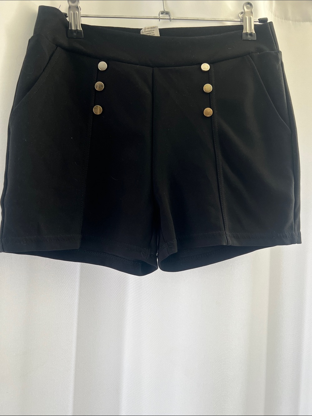 Moda International Black Women's Dress Shorts with Gold Buttons